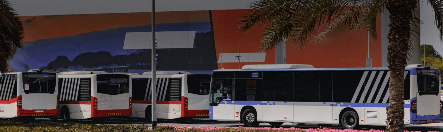 Buses parked in a row
